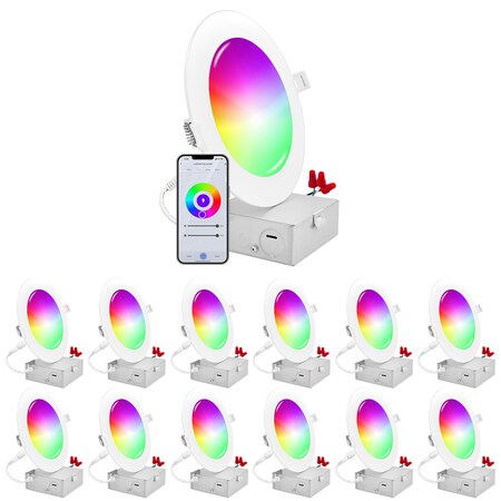 Luxrite 6 Inch Smart LED Recessed Lights RGBW Wifi App and Voice Control 13W 1000LM No Hub Required, 12PK LR22745-12PK